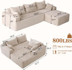 PARKOL 105" Cloud Sectional Couch with L-Shape Chaise,Modern Modular Sofa with Deep Seat, Upholstered Couches for Living Room Bedroom,No Assembly Required, Beige(Plush Corduroy Fabric)