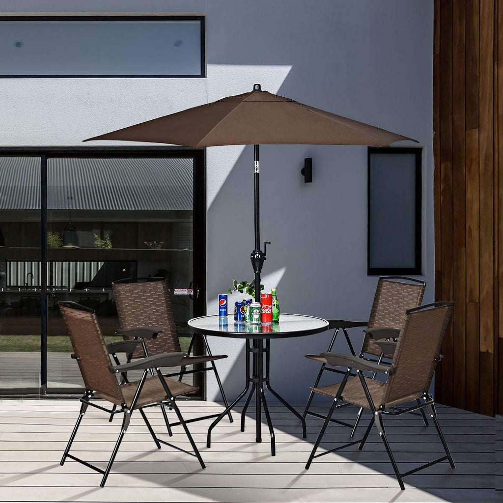 Goplus Folding Sling Chairs Sets of 4, Portable Chairs for Patio Garden Pool Outdoor & Indoor w/Armrests & Adjustable Back
