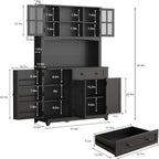 68" Pantry Cabinet with Charging Station, Kitchen Pantry Storage Cabinet with Microwave Stand, Kitchen Hutch Cabinet with Storage Drawers, Food Pantry Cabinets with Countertop for Dining Room(Black)