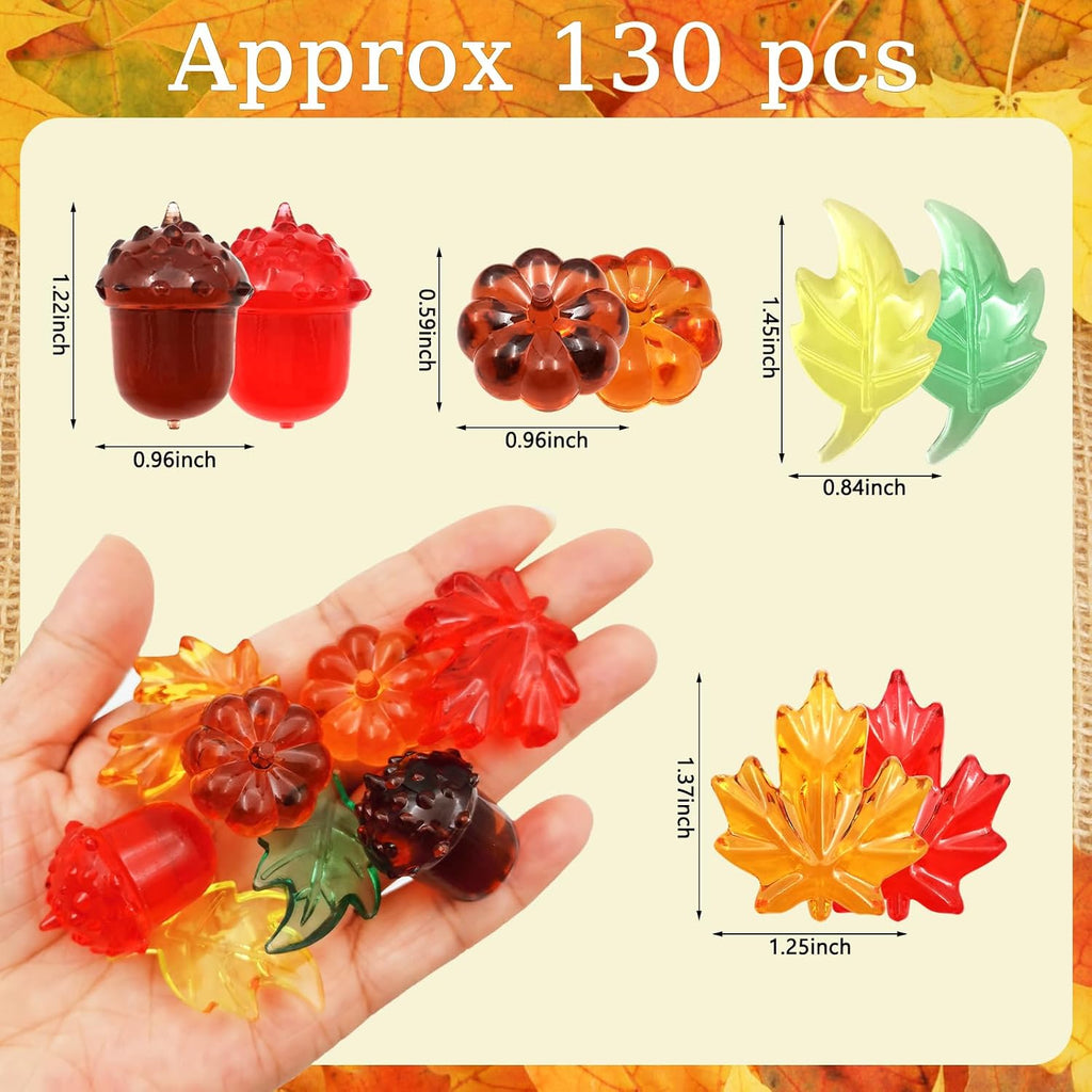 125 Pieces Fall Vase Filler for Thanksgiving Day Decor, Acrylic Pumpkin Table Scatter, Mini Fall Leaves Acorns Pumpkins Maple Leaves Gems Autumn Decor 1LB