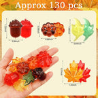 125 Pieces Fall Vase Filler for Thanksgiving Day Decor, Acrylic Pumpkin Table Scatter, Mini Fall Leaves Acorns Pumpkins Maple Leaves Gems Autumn Decor 1LB