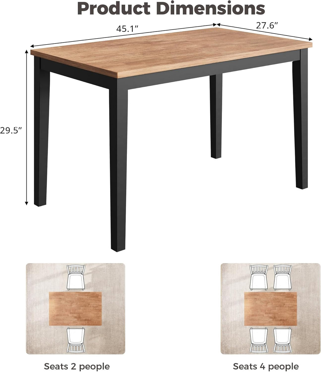 IRONCK Solid Wood Dining Table for 4, 45 Inch Rectangular Kitchen Table with Solid Wood Legs, Easy Assembly, Modern Dinner Table for Dining Room, Kitchen, Living Room (Only Table)