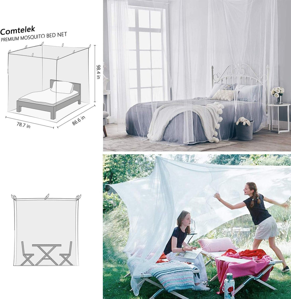 Comtelek Bed Canopy, Canopy Bed Curtains Bed Drapes for Full Queen King Size Bed Mosquito Net Bed Canopy Curtains for Patio Indoor Outdoor Room Decor Screen Netting Canopy Curtains White