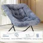 DUMOS Comfy Chair for Adults, Soft Faux Fur Folding Lounge for Bedroom Living Room Dorm Rooms Flexible Reading Chair for Teens, Large Size Foldable, Square-Gray