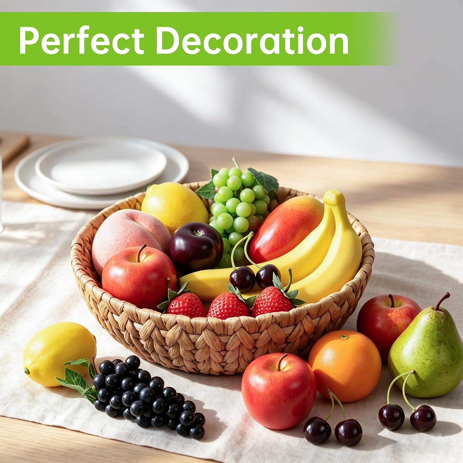 30 Pcs Fake Fruit Pack, Artificial Fruit for Party, Plastic Fruits Table Centrepieces Decoration Home Kitchen, Frutas Artificiales Decorativas, Apple Bananas