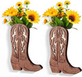 Havawish 2 Pcs Western Wall Decor Wood Cowboy Boots Wall Planter for Indoor Plants 12 x 8'' Western Boot Flower Hanging Vase for Flower Faux Rustic Home Decor for Bathroom Bedroom(Retro Style)
