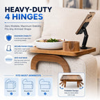 Couch Armrest Table with Cup Holder (15.31" x 9.65") - Acacia Sofa Arm Tray Organizer with Magnetic & 360° Rotating Phone Holder - Fits Couch Arm for Drinks, Snacks & Remote Control