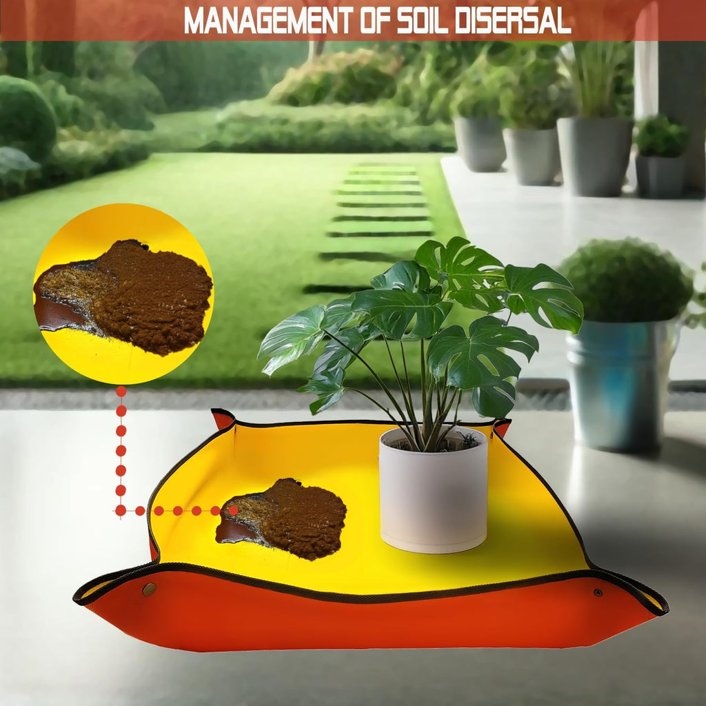 OXIHOUSE&CO- Extra Large Plant Repotting Mat, 39.5" x 39.5", Orange, Waterproof PE, Easy to Clean & Store, Copper Buckles, Potting Mat, Repotting Mat for Indoor/Outdoor Plants