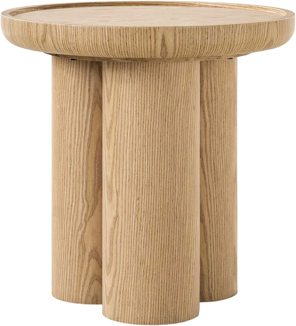 HULALA HOME Modern Round Side Table, 19.75" Oak Wood Veneer End Table with Sculptural 3-Post Base, Fully Assembled Contemporary Accent Table for Living Room, Bedroom, Small Spaces, Oak