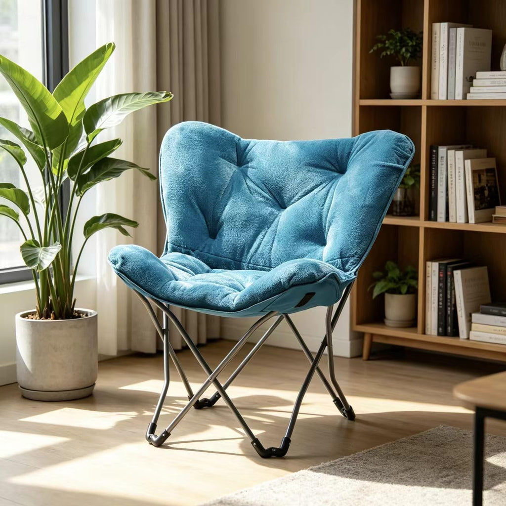 K&J CHIPMUNK Soft Faux Fur Butterfly Chair for Bedroom Living Room Dorm Rooms Flexible Reading Chair for Kids and Teens (Blue)