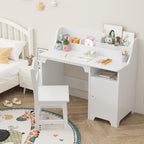 White Kids Desk with Chair, Study Desk for Boys Girls with Hutch, Storage Cabinet, Wooden Children Study Table, Student Writing Desk Computer Workstation for Kids Bedroom & Study Room,White