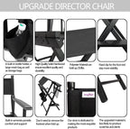 mefeir 31" Height Tall Directors Chairs, Folding Artist Makeup with Replacement Cover, Storage Side Bags, Footrest, Support 250 lbs, Solid Hardwood & Polyester Black Canvas