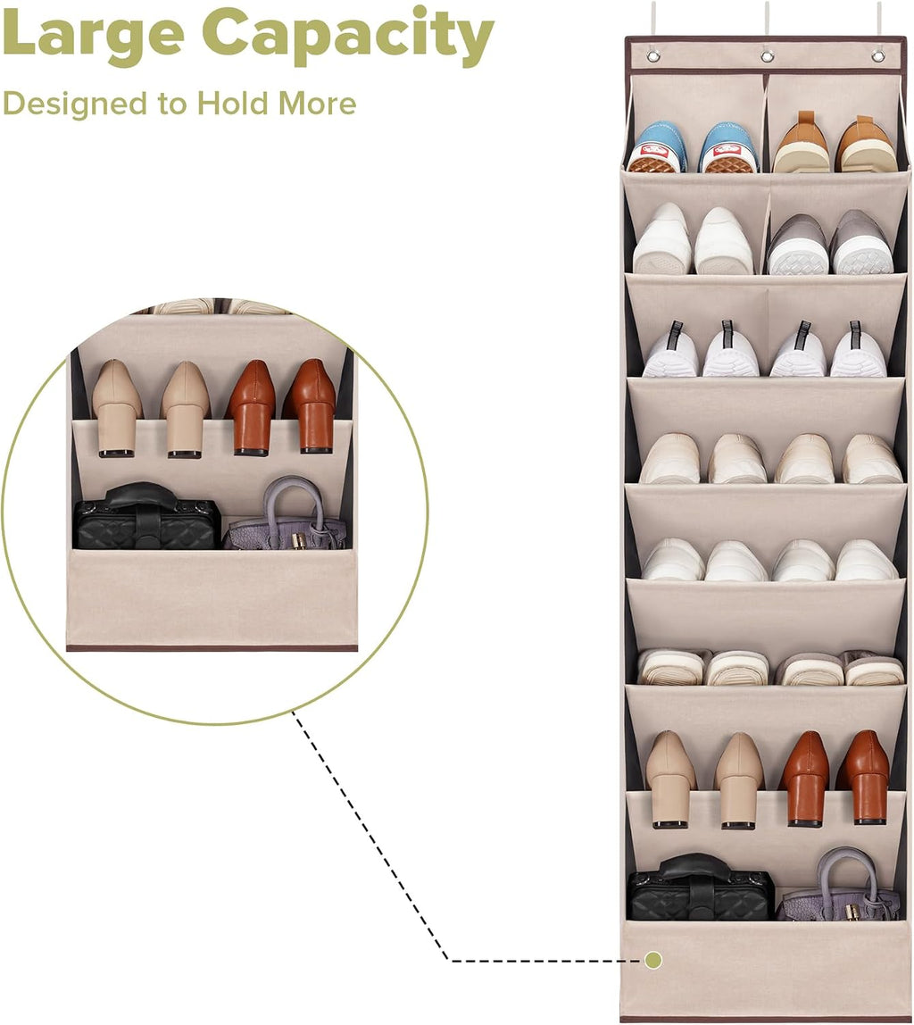 4 Pack Shoe Organizer with 6 Extra Large Pockets and 4 Large Pocket, Over the Door Sturdy Closet Storage Rack, Hanging Shoe Organizer for Shoes, Sneakers, Beige