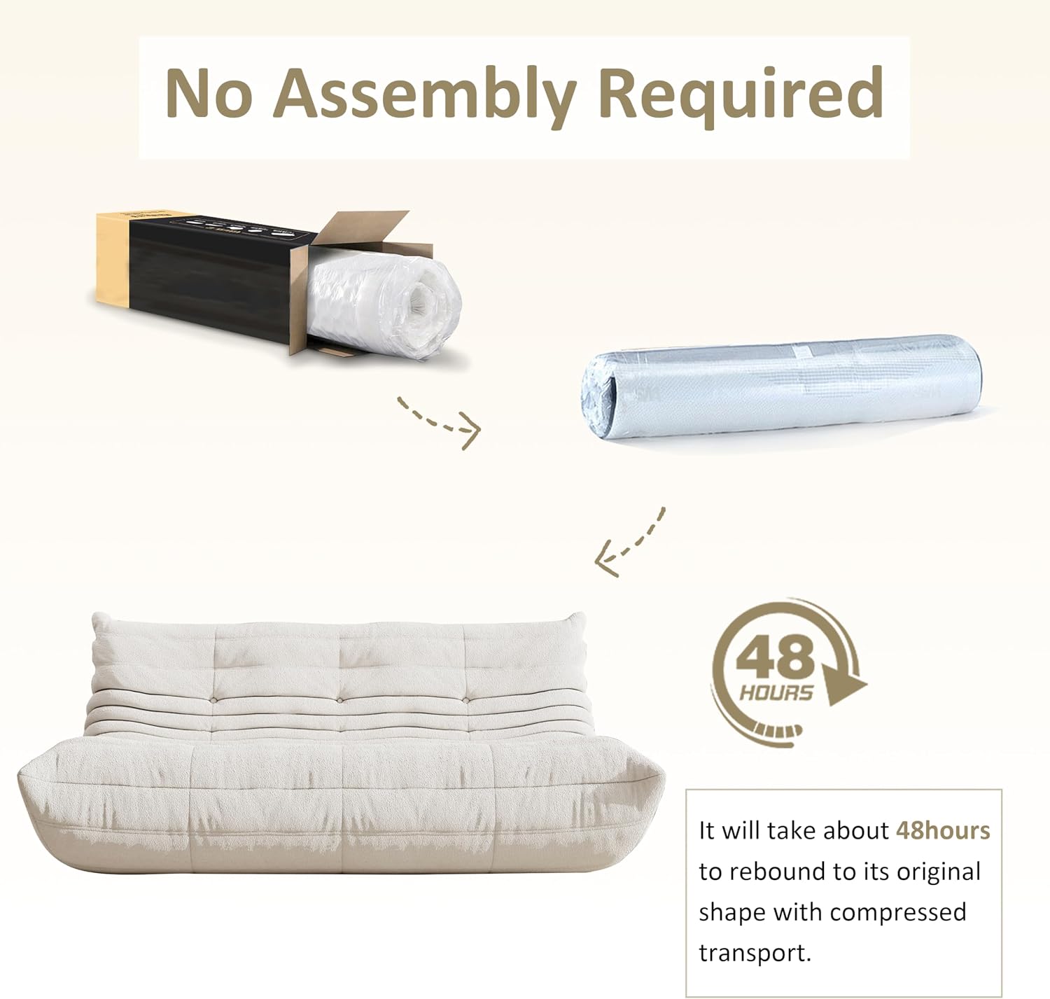 Giant Bean Bag Chair, Oversized Cloud Soft Memory Foam Bean Bag Sofa, Vacuum Compressed No Assembly Comfortable Lounge Couch for Living Room Family Rest Leisure Use (White, 3-Seater)