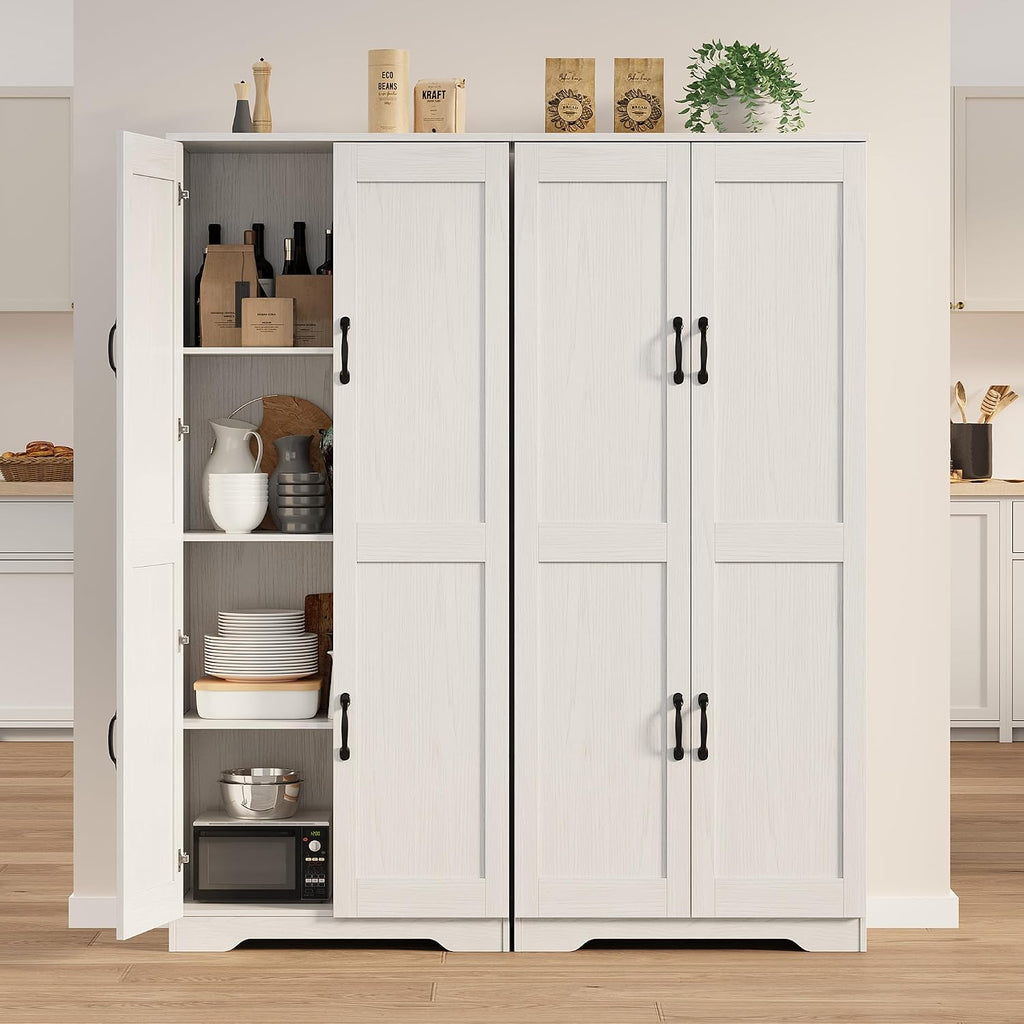 CABIHOME White Pantry Storage Cabinet 60" Tall, 2-Door Adjustable Shelf Cupboard for Kitchen, Bathroom, Living Room - Tall Storage Furniture