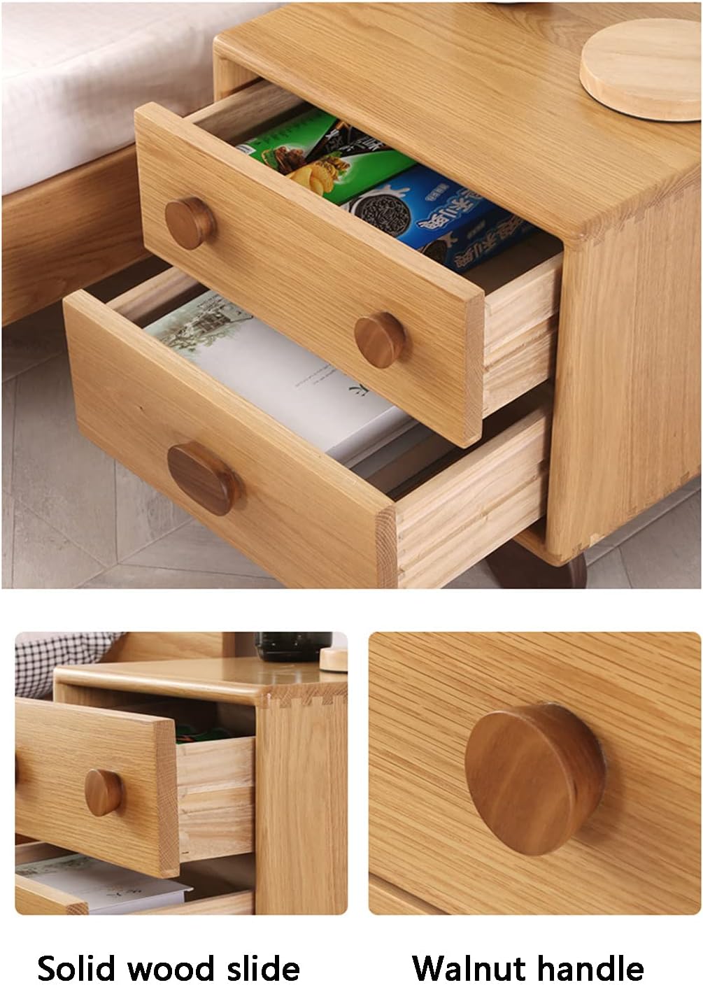 NordicSolidWoodChildren'sBedsideTable,CartoonNightstandForBedroom,BoyAndGirlBedsideCabinet2Drawer,SimpleBedroomStorageCabinet45X38X45CM(Color:B) Needed