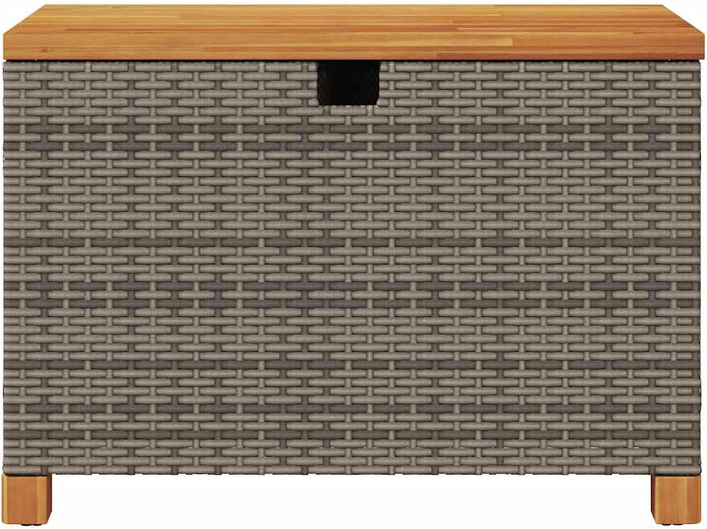 Gecheer Garden Storage Box, Poly Rattan Bench with Acacia Wood Top, 80x40x48 cm Outdoor Storage Seat for Patio Garden