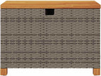 Gecheer Garden Storage Box, Poly Rattan Bench with Acacia Wood Top, 80x40x48 cm Outdoor Storage Seat for Patio Garden