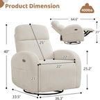 Power Nursery Glider Recliner, Swivel Glider Recliner with USB & Type-C Port, Swivel Reclining Nursery Rocker with Double Pockets for Living Room, White,Corduroy