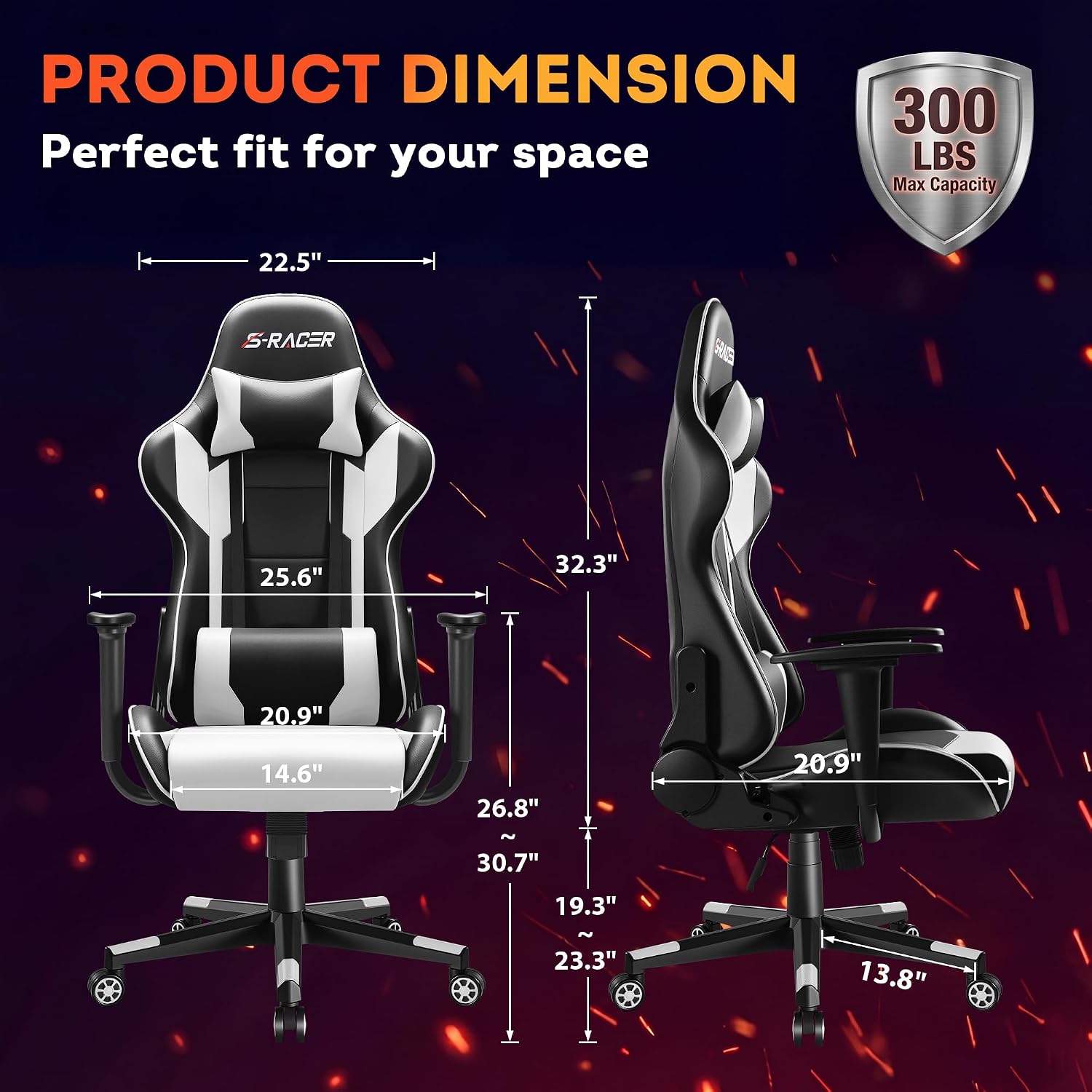 Patiowell Video Gaming Chair with Footrest Lumbar Support for Home Office High Back Recliner Height Adjustable Ergonomic Comfy Leather Computer Desk Chair(White)