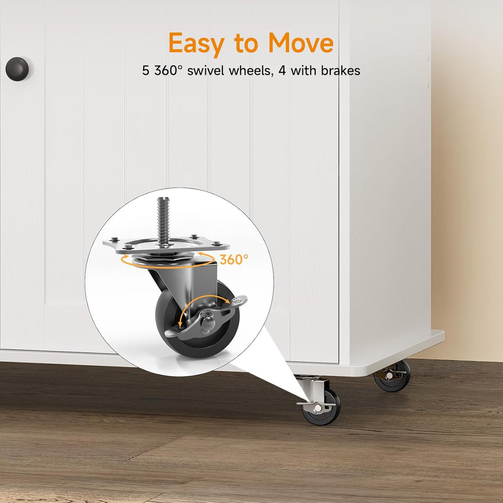 ComfyCorner 60" Rolling Large Kitchen Island on Wheels with Extendable Table, Drop Leaf & Power Outlet, Mobile Kitchen Cart with Storage Cabinet, 2 Drawers, Spice Rack, Towel & Knife Holder, White