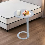 C-Shaped Round Side Table, Couch Side Tables with O-Shaped Base, Metal End Table for Couch Sofa Bed, Small Accent Side Table for Living Room Bedroom Office (Grey)