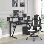 Dopinmin Gaming Chair Racing Computer Chair PU Leather Game Chair Desk Chair with Lumbar Support Flip Up Arms Headrest High Back Swivel Rolling Adjustable Ergonomic Office Chair, White