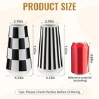 2 Pcs Black and White Ceramic Vase, Mid Century Modern Striped & Checkered Vases for Flower & Pampas Grass Centerpiece, Minimalist Decorative Vase for Dining Table Kitchen Tabletop