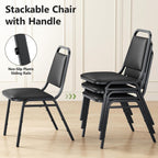 Stacking Chairs Set of 4,Stackable Office Chairs with Faux Leather Upholstered Seat,Heavy Duty Metal Frame Guest Chairs, No Assembly Conference Chairs for Meeting,Training & Reception Room, Black