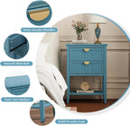 22" Blue Nightstand with 2 Storage Drawers Bedside Table with Open Shelf Modern Wood End Table for Bedroom Room Gold Handles