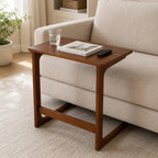C-Shaped Side Table for Couch, Solid Wood End Table, Wooden C Table for Sofa, Couch Side Table for Laptop, Small End Table for Living Room, Bedroom, Walnut, 23.6 x 15.7 x 27.6 in