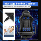 Massage Gaming Chair with Footrest - Ergonomic PC Office Chair with Lumbar Support, Headrest, Armrest - High Back PU Leather Recliner, Heavy Duty Swivel Gamer Chair, Black