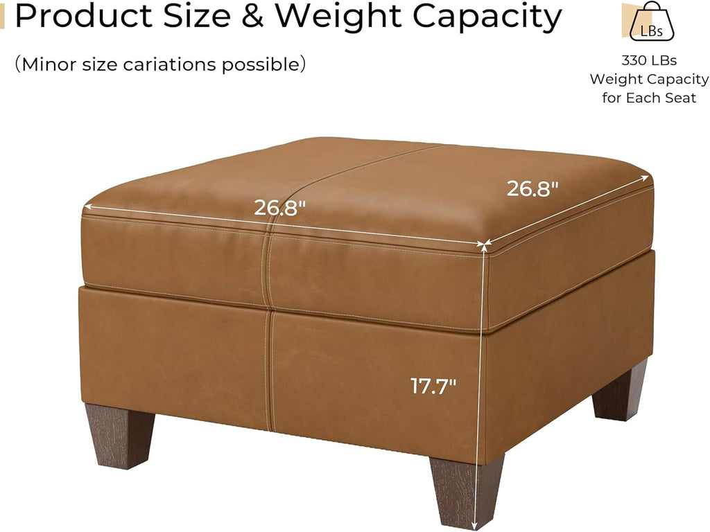 SITJOY Faux Leather Modular Sectional Sofa with Storage, Mid Century Modern Sectional Couches for Living Room, Accessories, Storage Ottoman Sectional, Brown