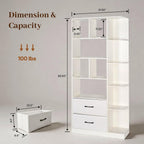 NORTHSKY Book Shelf with 2 X Fabric Drawers, 5-Tier Tall Bookshelf, Modern Wood Storage Organizer with Open Shelves for Living Room Bedroom Home Office, White