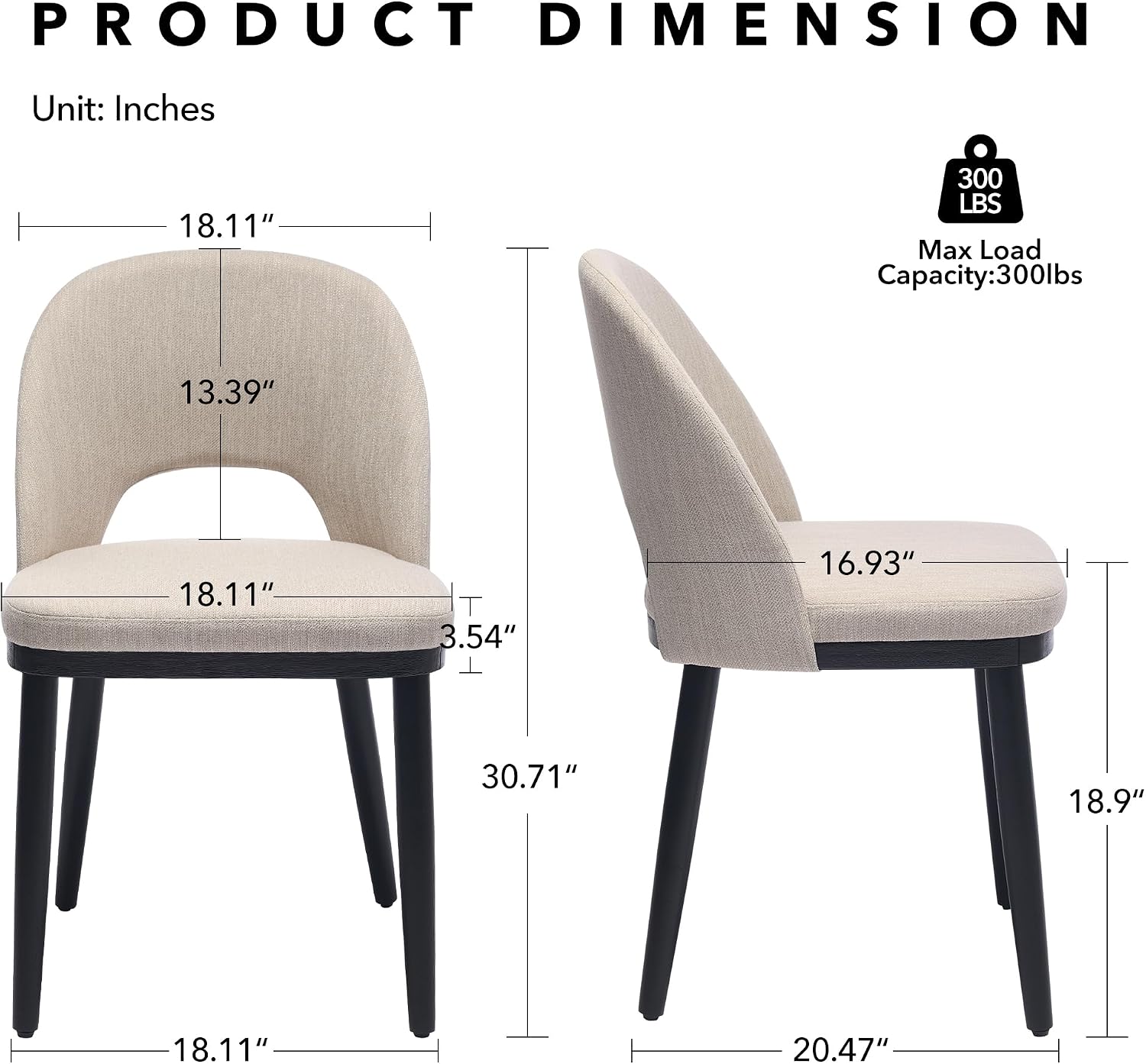 Wooden Dining Chairs Set of 4, Upholstered Kitchen Dining Room Chair, Modern Linen Fabric hollowed out Dinner Chair with Leveling Feet/hollowed out Backrest Support for Dining Room, Living Room,Beige