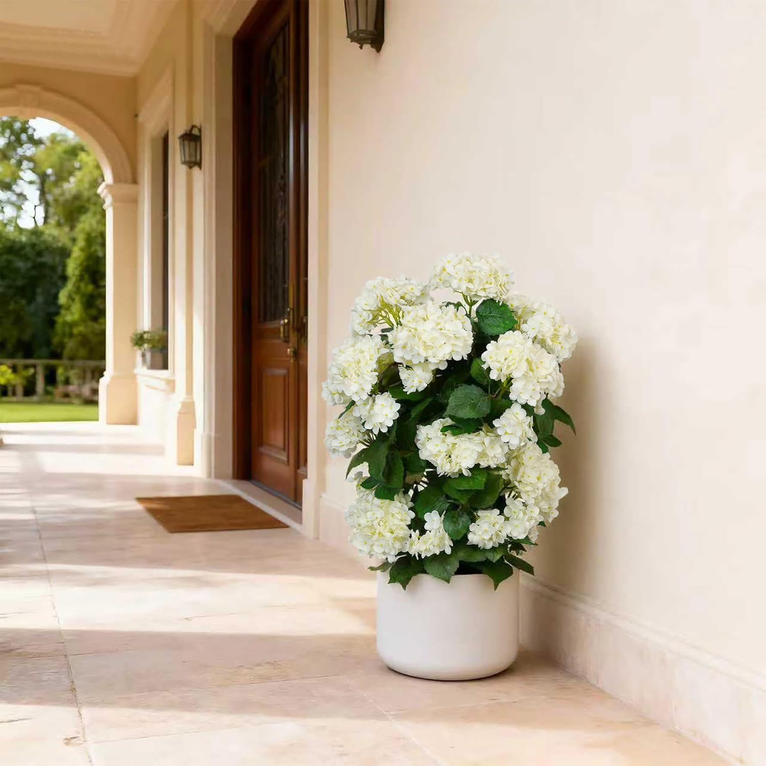 Faux Hydrangea Tree 30" Tall (2 Pack), Artificial Hydrangea Plant in Pot with White Flowers, Realistic Hydrangea Tree for Indoor Outdoor Porch, Patio, Home Decor