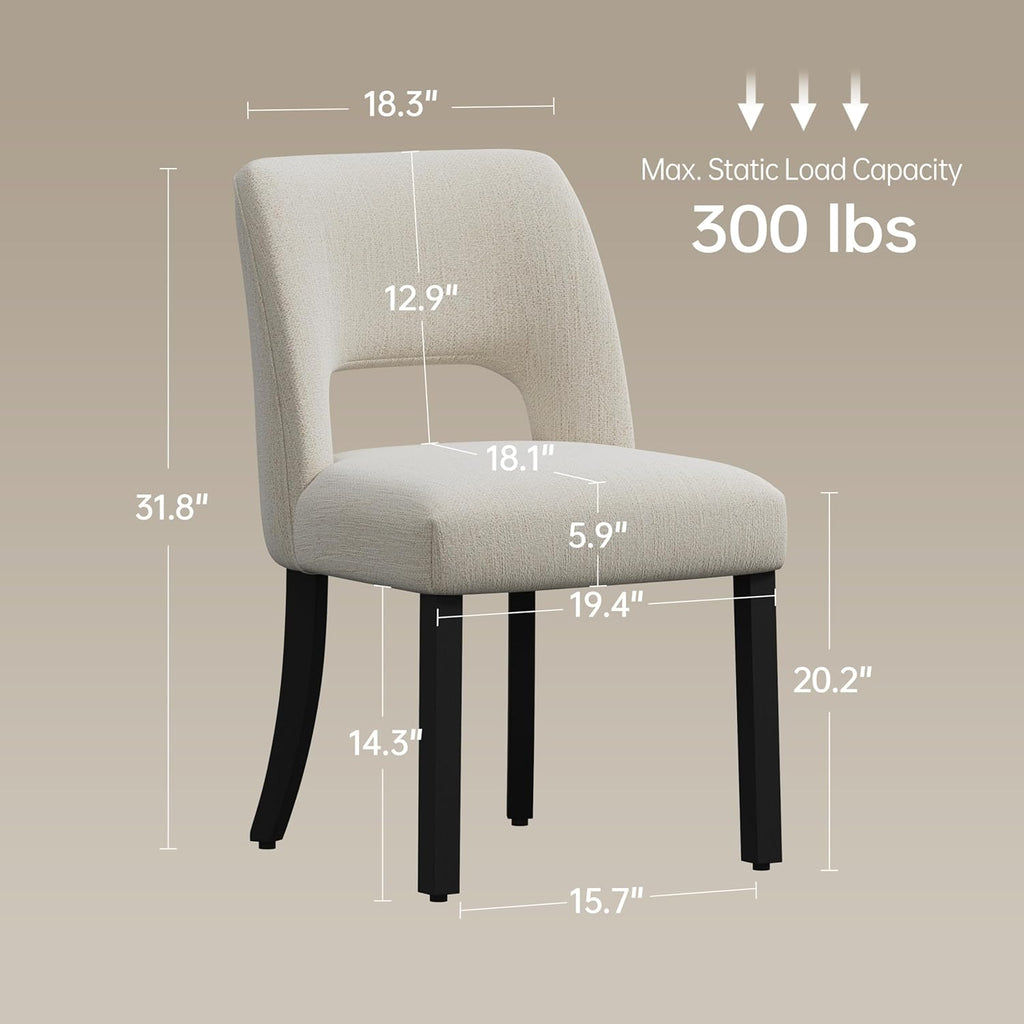 keoni Wooden Dining Chairs Set of 4, Mid Century Modern Upholstered Dining Room Chairs with Black Wood Legs, Fabric Farmhouse Kitchen Chairs with Foot Pegs for Dining Room, Beige