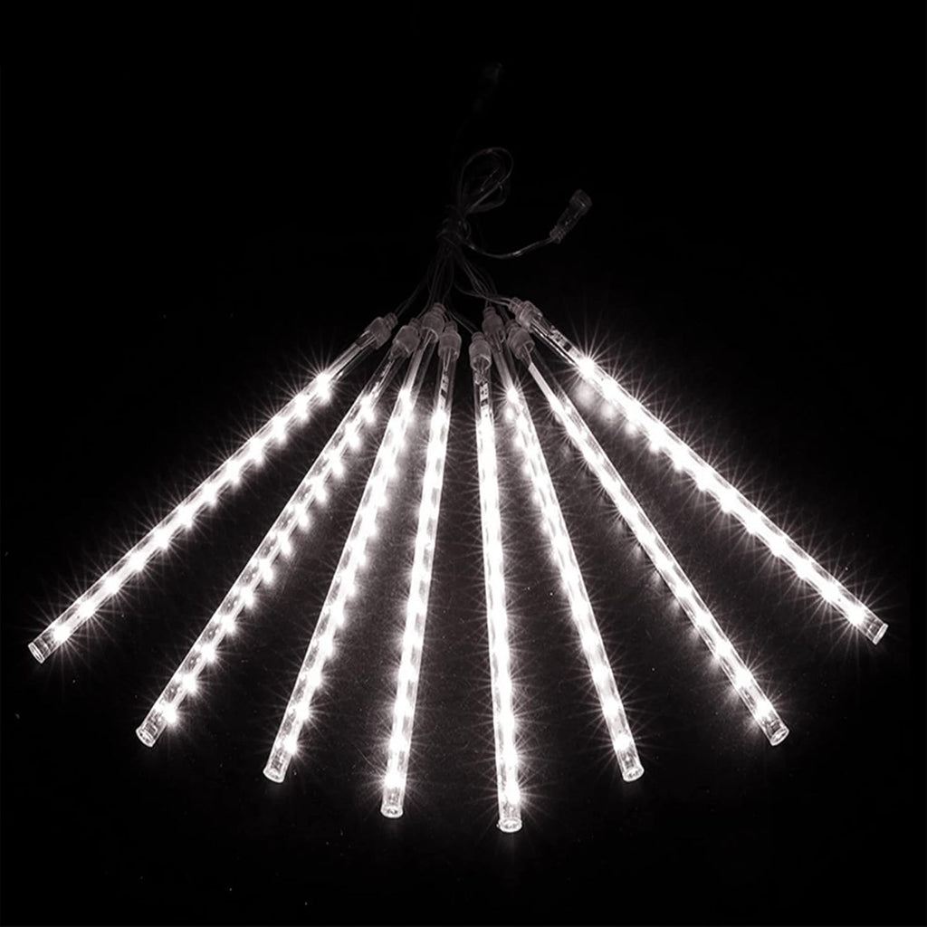 LJLNION 24 Tubes Meteor Shower Lights, Outdoor Icicles Christmas Decor, 12 Inch 864 LED Snow Falling Connectable Raindrop Lights, Xmas Wedding Party Tree Holiday Decoration, White