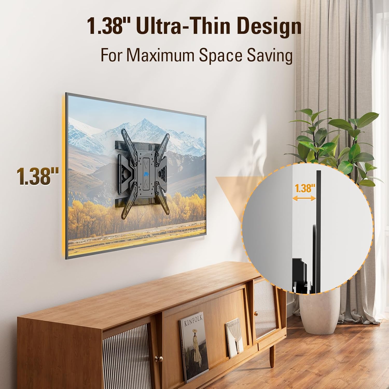 Mounting Dream Ultra Slim Full Motion TV Wall Mount, Low Profile Articulating TV Mount for 26 to 75 Inch TVs - Smooth Extension, Swivel, Tilt, Fits 16" Studs, Max VESA 400x400mm, Holds 88lbs