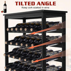 Bamboo Wine Rack Freestanding Floor, 7-Tier 42-Bottle Wine Storage Shelf with Table Top - Black