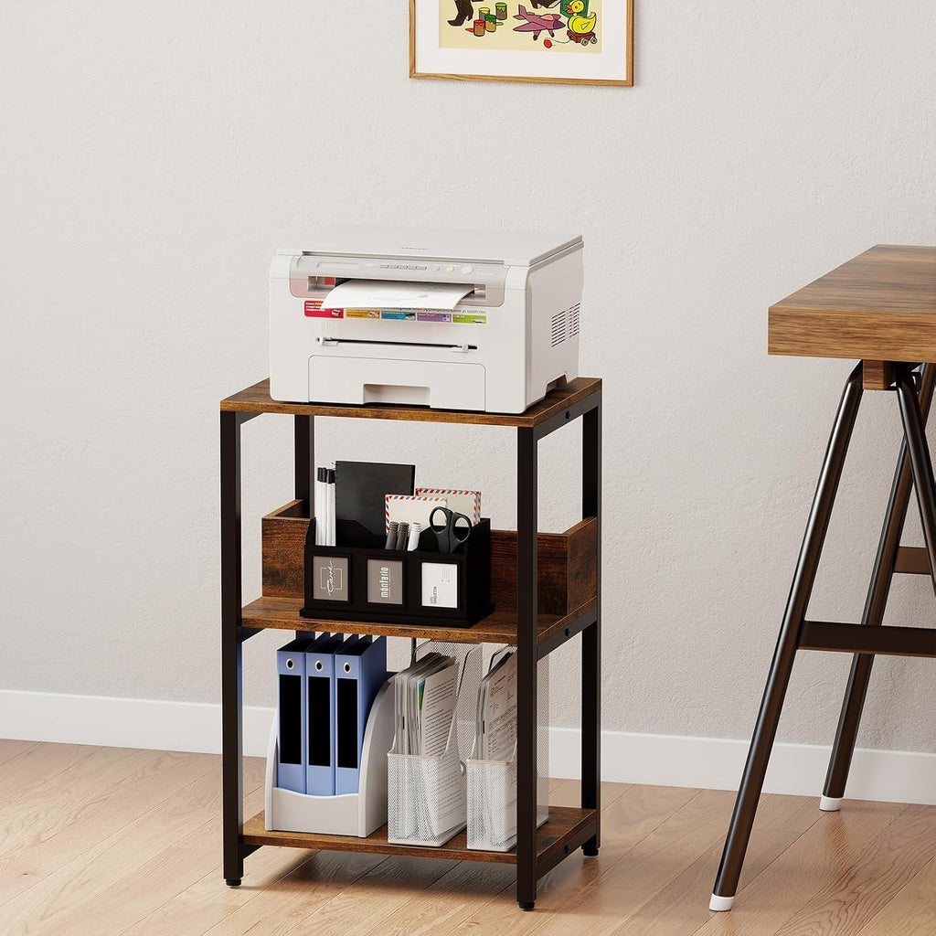 Giantex Side Table with Charging Station - Industrial 3-Tier Bedside Table w/Open Storage Shelves, Sofa End Tables Night Stands for Small Spaces Living Room Bedroom Home Office, Rustic Brown (1)