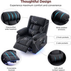 Power Swivel Rocker Recliner Chair with Independent Footrest Control | Massage Recliner Chair, Dual Motor, Nursery Rocker Reclining Chair with Pockets, LED Light for Living Room, PU Black