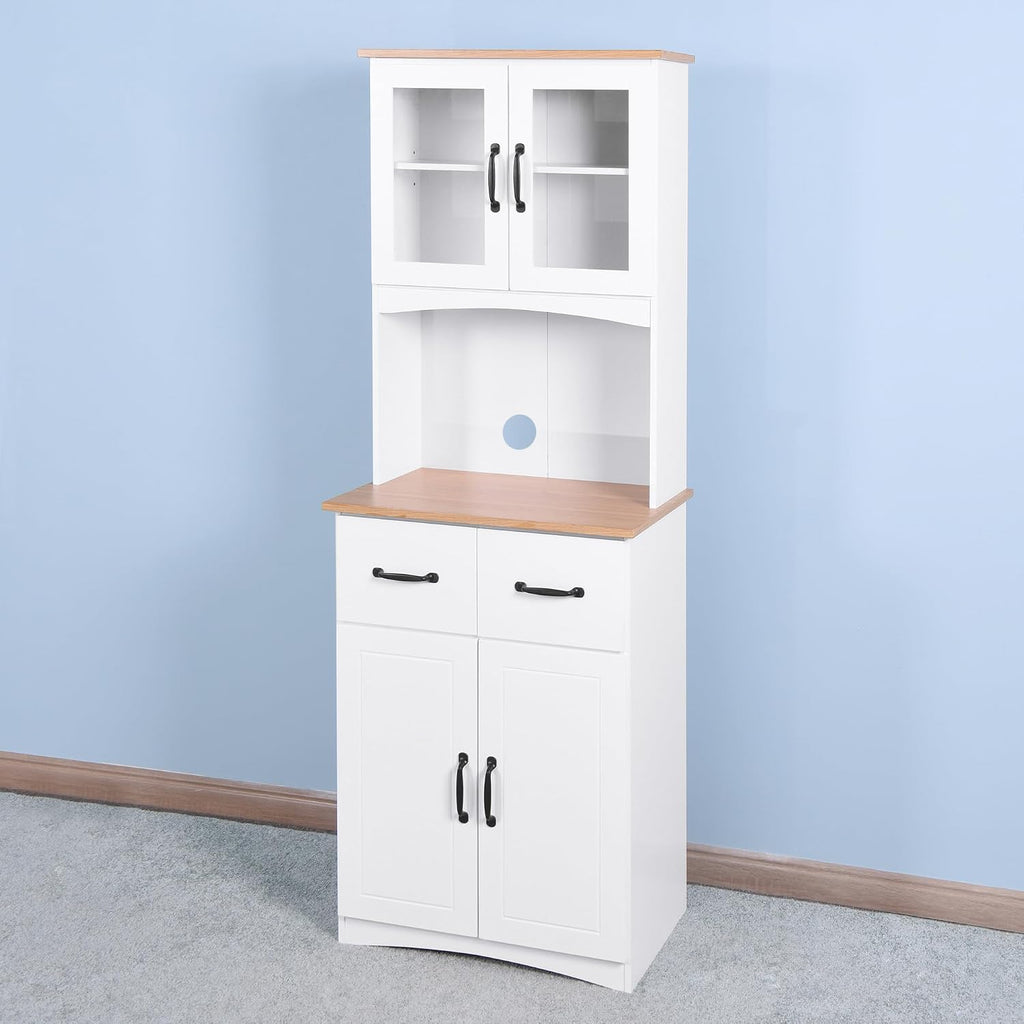 Modern Kitchen Cabinet with Hutch,Freestanding Kitchen Pantry Organizer with Microwave Stand, Wooden Buffet Cabinet for Dining Room