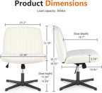 Sweetcrispy Criss Cross Chair Legged, Furry Armless Office Swivel Desk Chairs No Wheels, Vanity Height Adjustable Wide Seat Comfy Cute Computer Task Chair for Home Bedroom, Teddy Beige