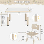 DOREROOM Kids Table and 2 Chairs Set, Height-Adjustable Toddler Table and Chair Set with Graffiti Desktop, 31.5''L x 23.6''W Children Activity Table for Daycare, Classroom, Home