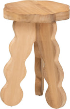 Bali & pari Sino Acacia Wood Multipurpose Accent Stool - Sculptural End Table with Wavy Tripod Base for Living Room, Bedroom or Dining Room