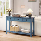 Treocho 53.1" Console Table with 3 Drawers, Modern Entryway Table, 2-Tier Narrow Long Sofa Table Behind Couch Table for Living Room, Hallway, Blue