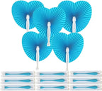 5Pcs Heart-Shaped Paper Fans, Foldable Handheld Fans for Wedding, Bridal Shower, Party Favors & Decorations, Blue/Pink