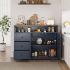 Befrases Farmhouse Buffet Cabinet with Drawers & Open Shelf, Sideboard with Storage, Kitchen Pantry Cabinet Hutch, Coffee Bar Station for Kitchen, Livingroom, 47" L Blue
