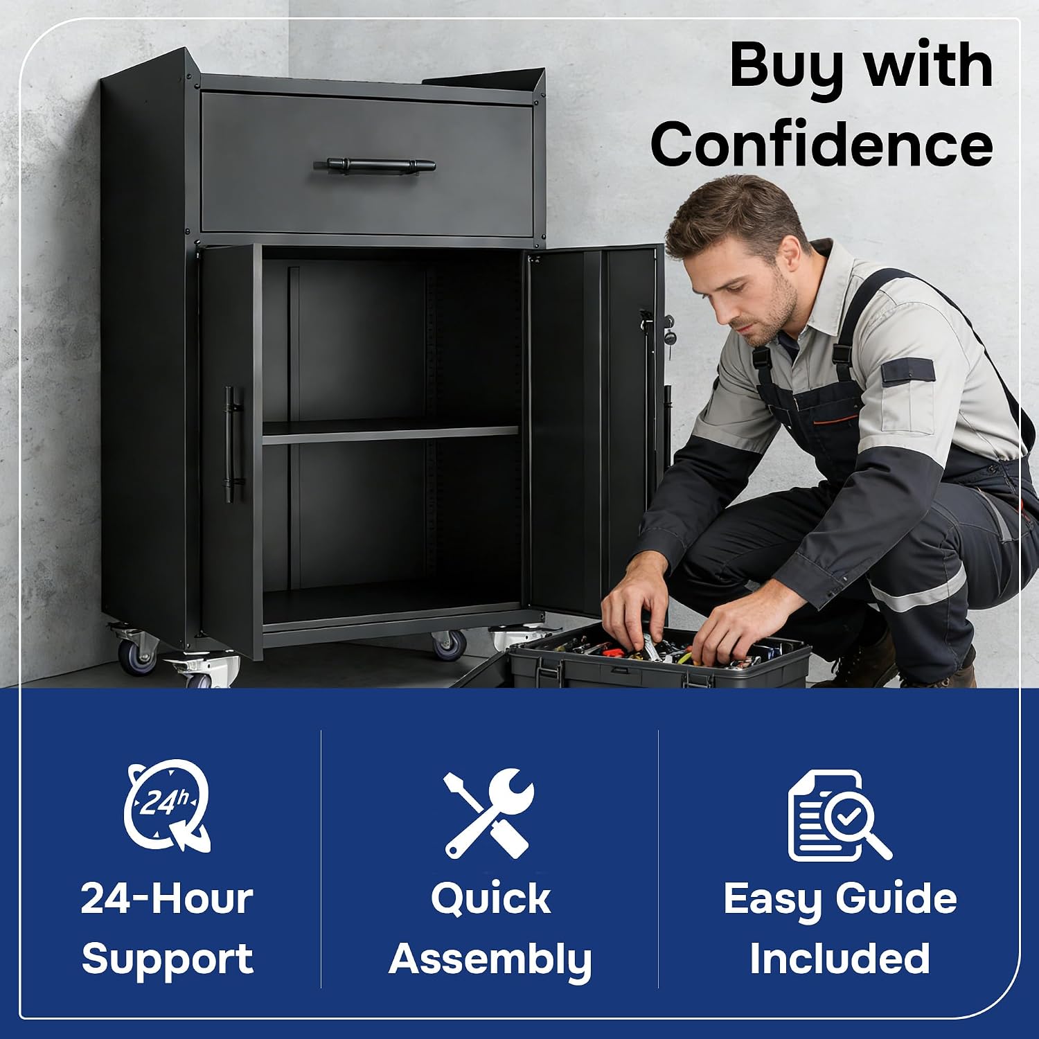 Metal Storage Cabinet with Wheels,Adjustable Shelves with Doors and Lock,Sturdy and Durable Heavy Duty Utility Storage Cabinet for Office/Kitchen/Garage/Pantry Organizer